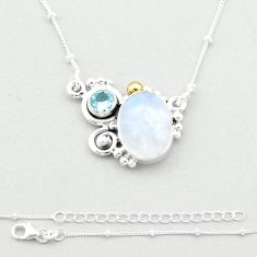 7.23cts natural rainbow moonstone blue topaz 925 silver gold necklace u40202
