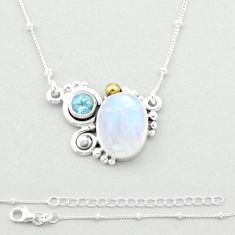 7.74cts natural rainbow moonstone blue topaz 925 silver gold necklace u40204