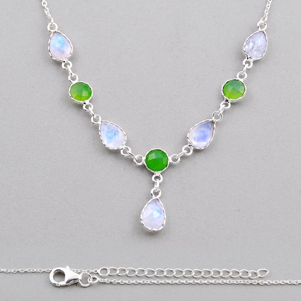 14.40cts natural rainbow moonstone chalcedony pear 925 silver necklace n24610