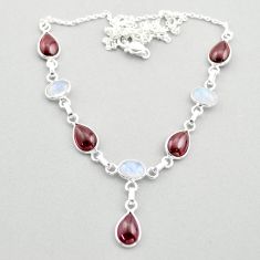 14.41cts natural rainbow moonstone garnet 925 sterling silver necklace t74050
