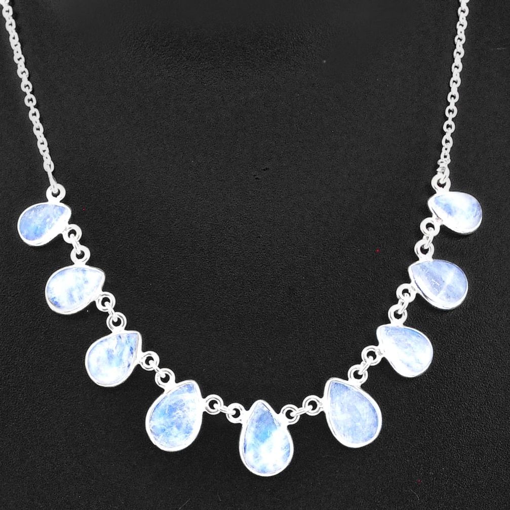 29.22cts natural rainbow moonstone pear sterling silver necklace jewelry t16096