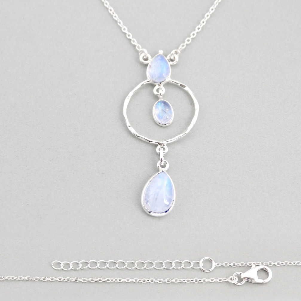 8.12cts natural rainbow moonstone pear sterling silver necklace jewelry y76956