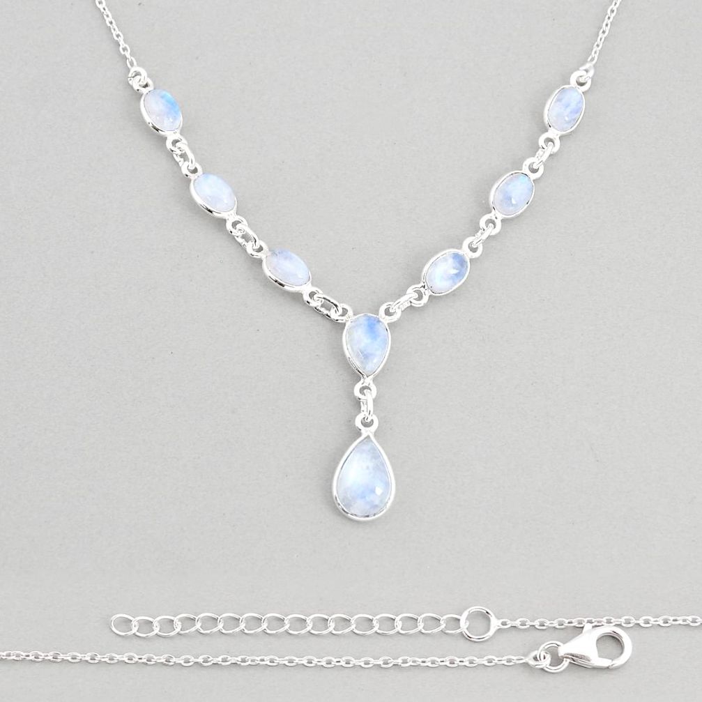 15.16cts natural rainbow moonstone pear sterling silver necklace jewelry y76965