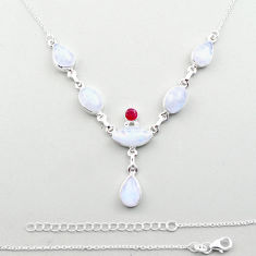26.30cts natural rainbow moonstone red ruby 925 sterling silver necklace u13099