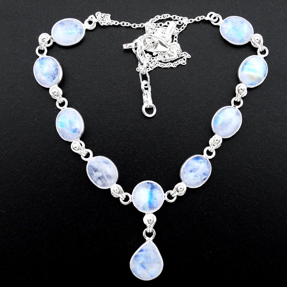 35.80cts natural rainbow moonstone round 925 sterling silver necklace t26408