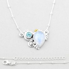7.23cts natural rainbow moonstone topaz 925 silver gold necklace jewelry u40162