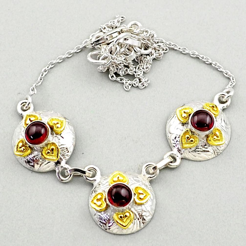 2.95cts natural red garnet 925 sterling silver 14k gold necklace jewelry t72192