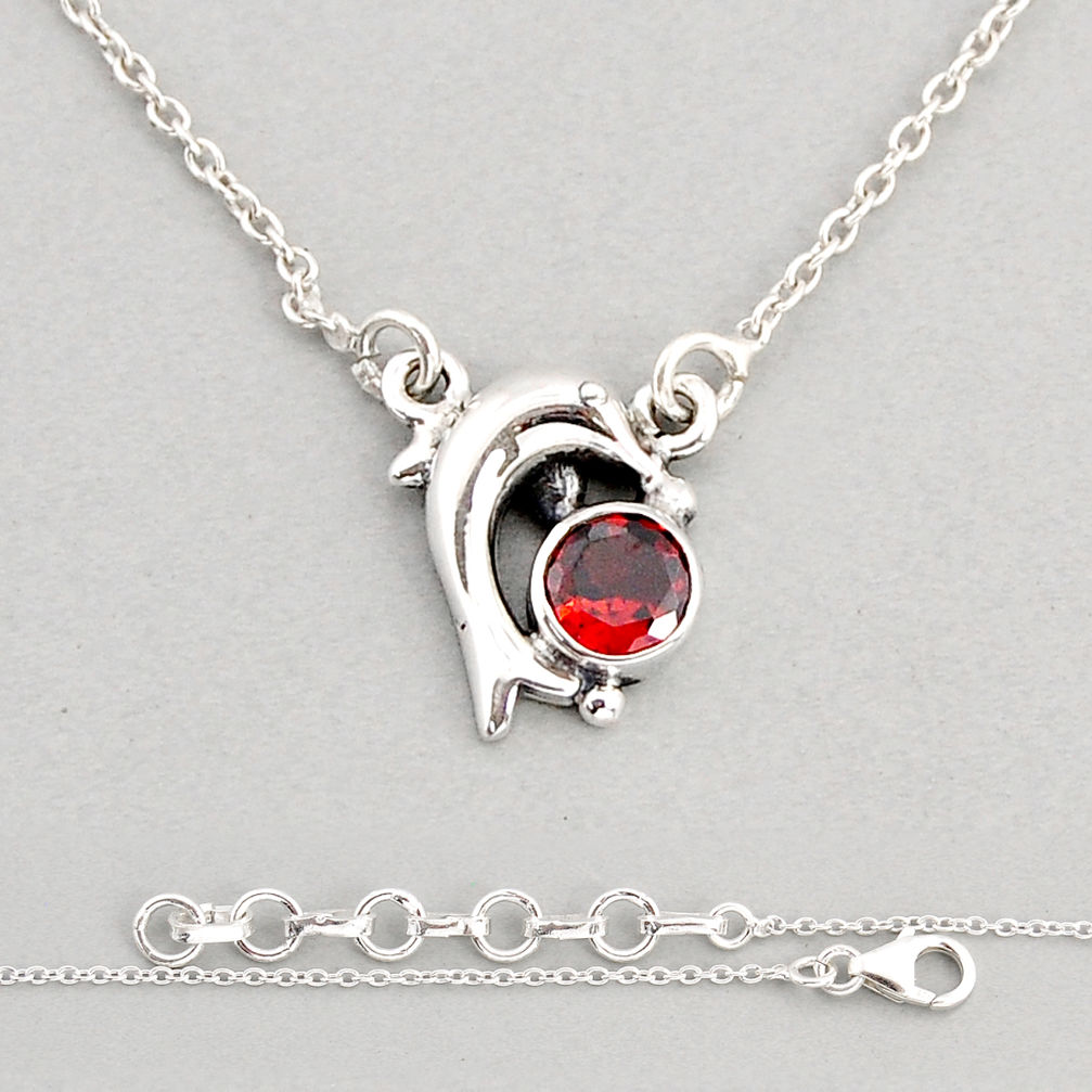 1.13cts natural red garnet 925 sterling silver dolphin necklace jewelry y76799