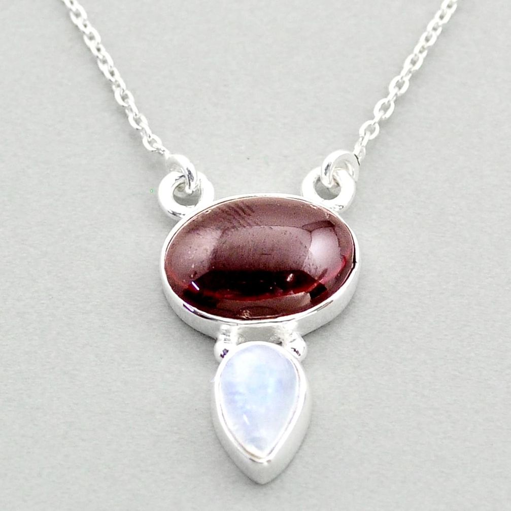 8.75cts natural red garnet moonstone 925 sterling silver necklace jewelry t74056