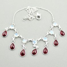 20.37cts natural red garnet moonstone 925 sterling silver necklace t73994