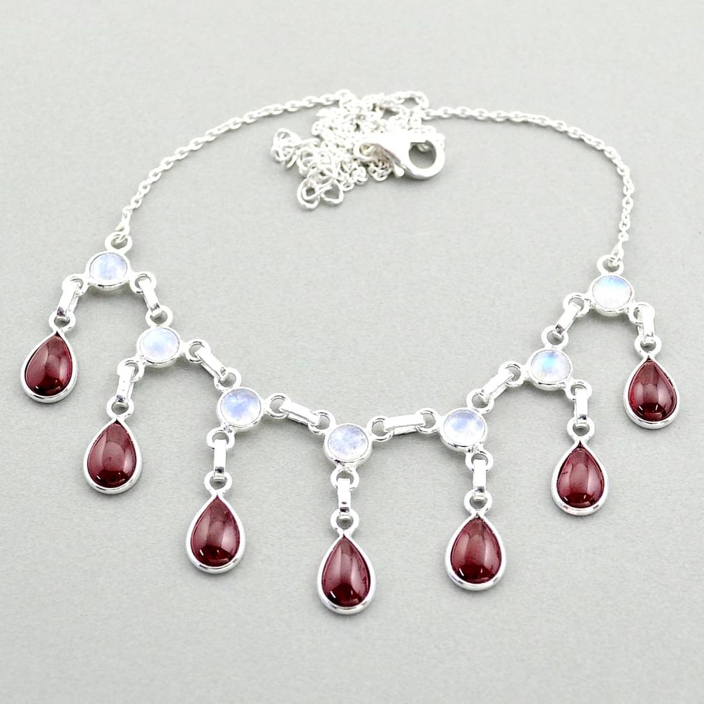 19.43cts natural red garnet moonstone 925 sterling silver necklace t73996