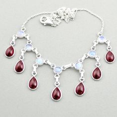 21.76cts natural red garnet moonstone 925 sterling silver necklace t73999