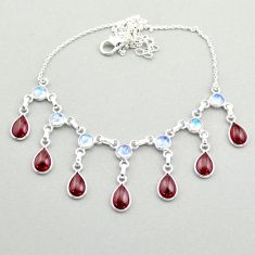 20.86cts natural red garnet pear moonstone 925 sterling silver necklace t73998
