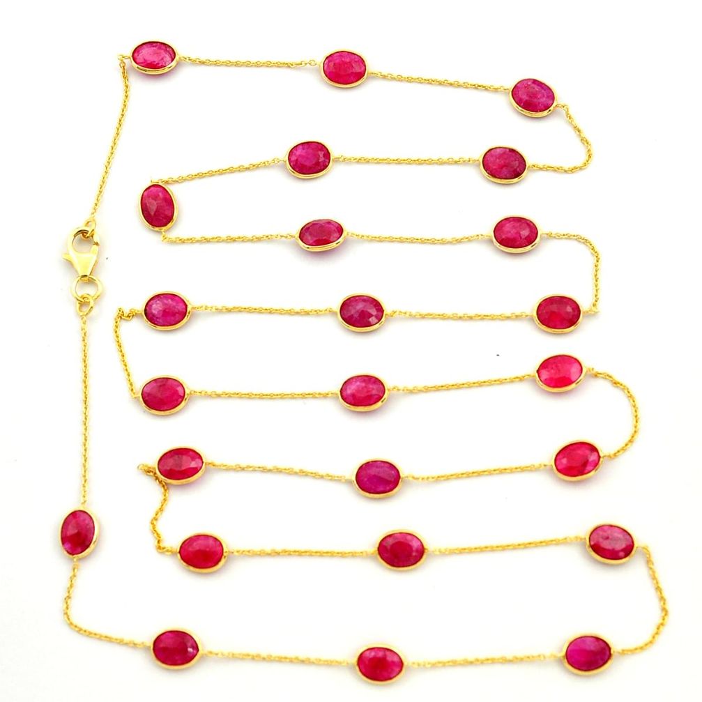 36.26cts natural red ruby 925 sterling silver 14k gold chain necklace r31479