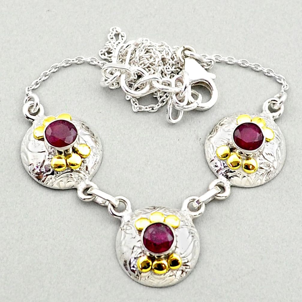 2.77cts natural red ruby 925 sterling silver 14k gold necklace jewelry t72181