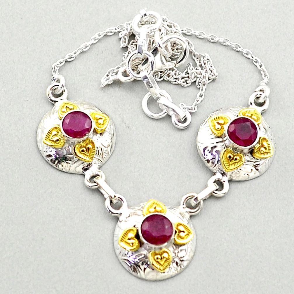 2.95cts natural red ruby 925 sterling silver 14k gold necklace jewelry t72182