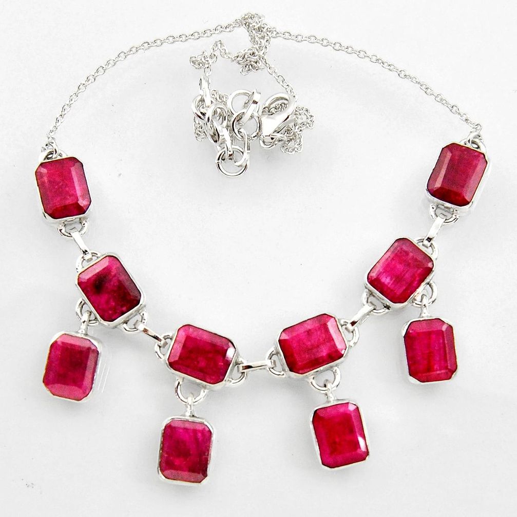 44.95cts natural red ruby 925 sterling silver necklace jewelry r44750