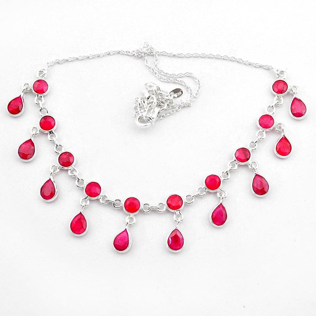 24.10cts natural red ruby 925 sterling silver necklace jewelry t40582