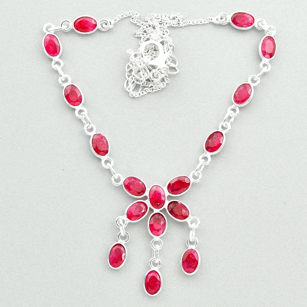 19.29cts natural red ruby 925 sterling silver necklace jewelry t50379