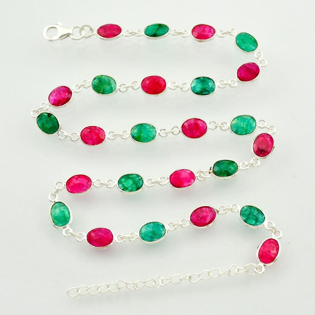 39.71cts natural red ruby emerald 925 sterling silver chain necklace r31517