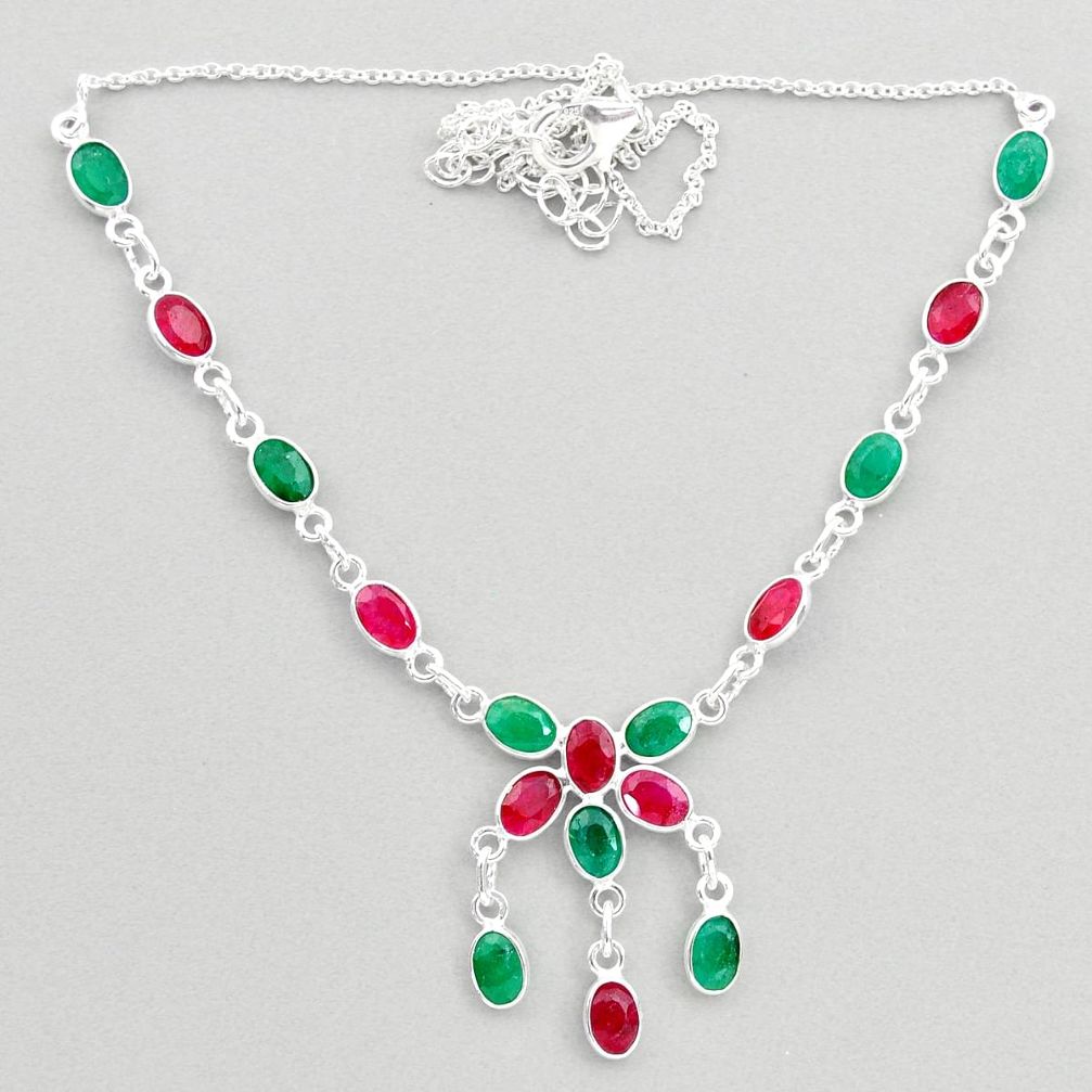 17.57cts natural red ruby emerald 925 sterling silver necklace jewelry t45262