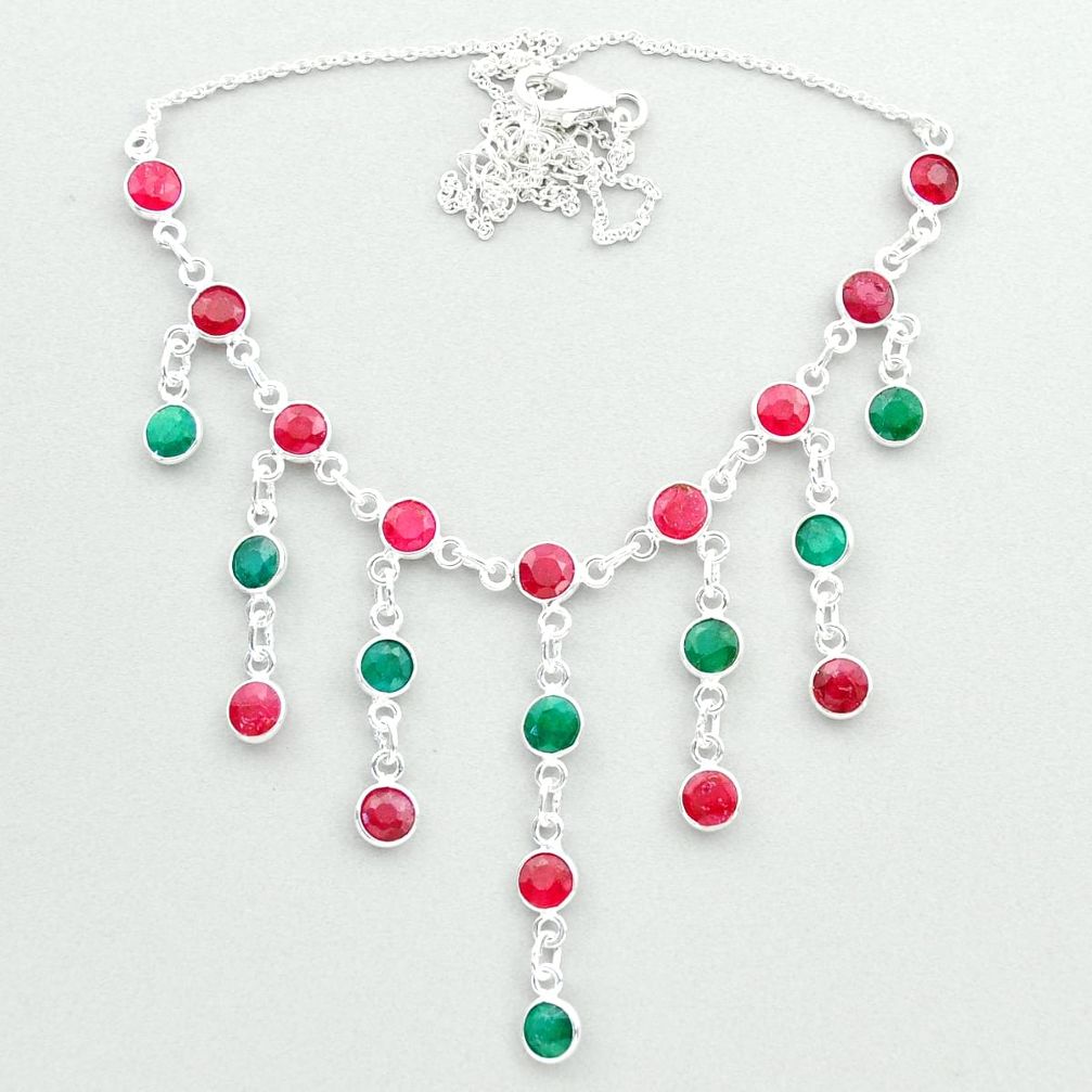 19.87cts natural red ruby emerald 925 sterling silver necklace jewelry t50306