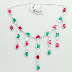 22.23cts natural red ruby emerald 925 sterling silver necklace jewelry t50309