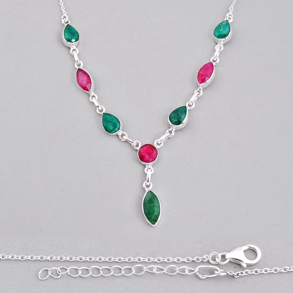 29.66cts natural red ruby emerald 925 sterling silver necklace jewelry y28761