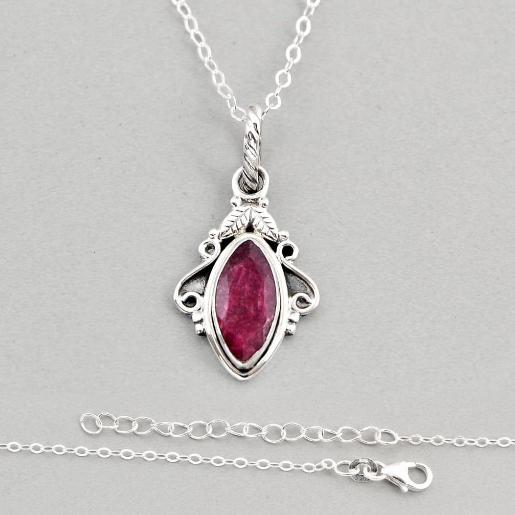 4.48cts natural red ruby marquise 925 sterling silver necklace jewelry y72150