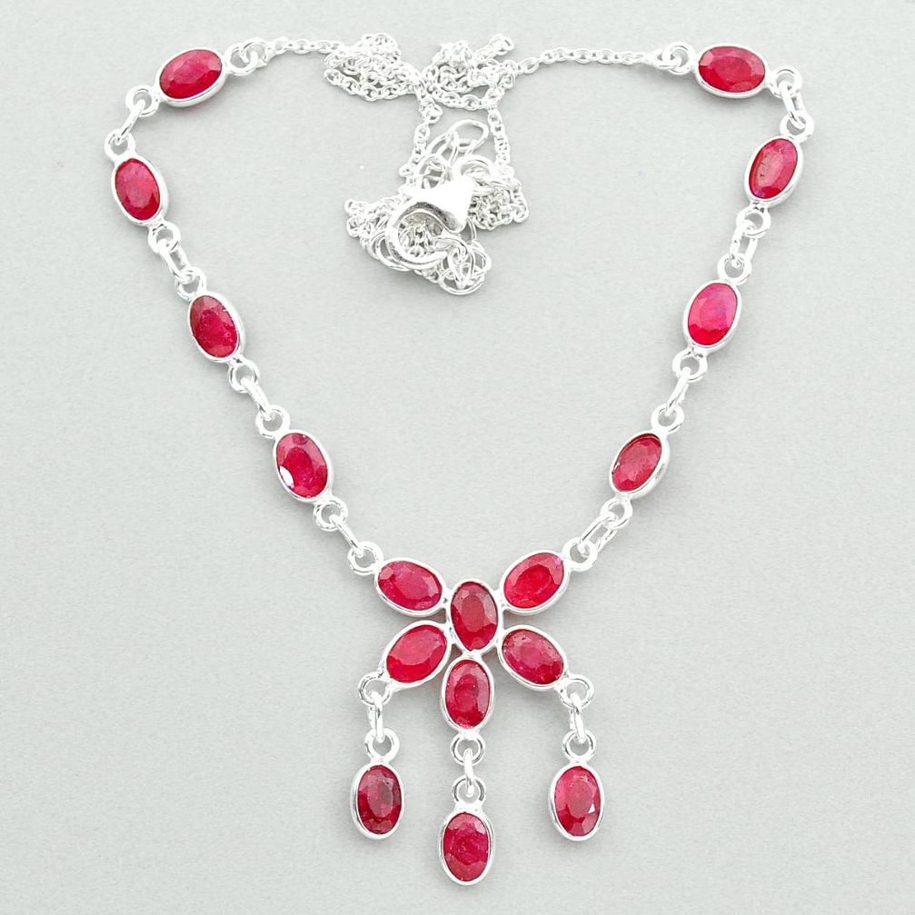 20.33cts natural red ruby oval 925 sterling silver necklace jewelry t50348