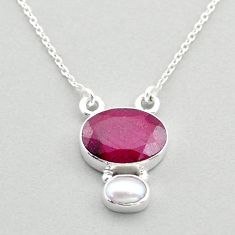 7.73cts natural red ruby oval pearl 925 sterling silver necklace jewelry t74043