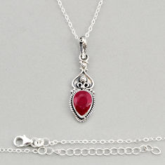 2.27cts natural red ruby pear shape 925 sterling silver necklace jewelry y72128