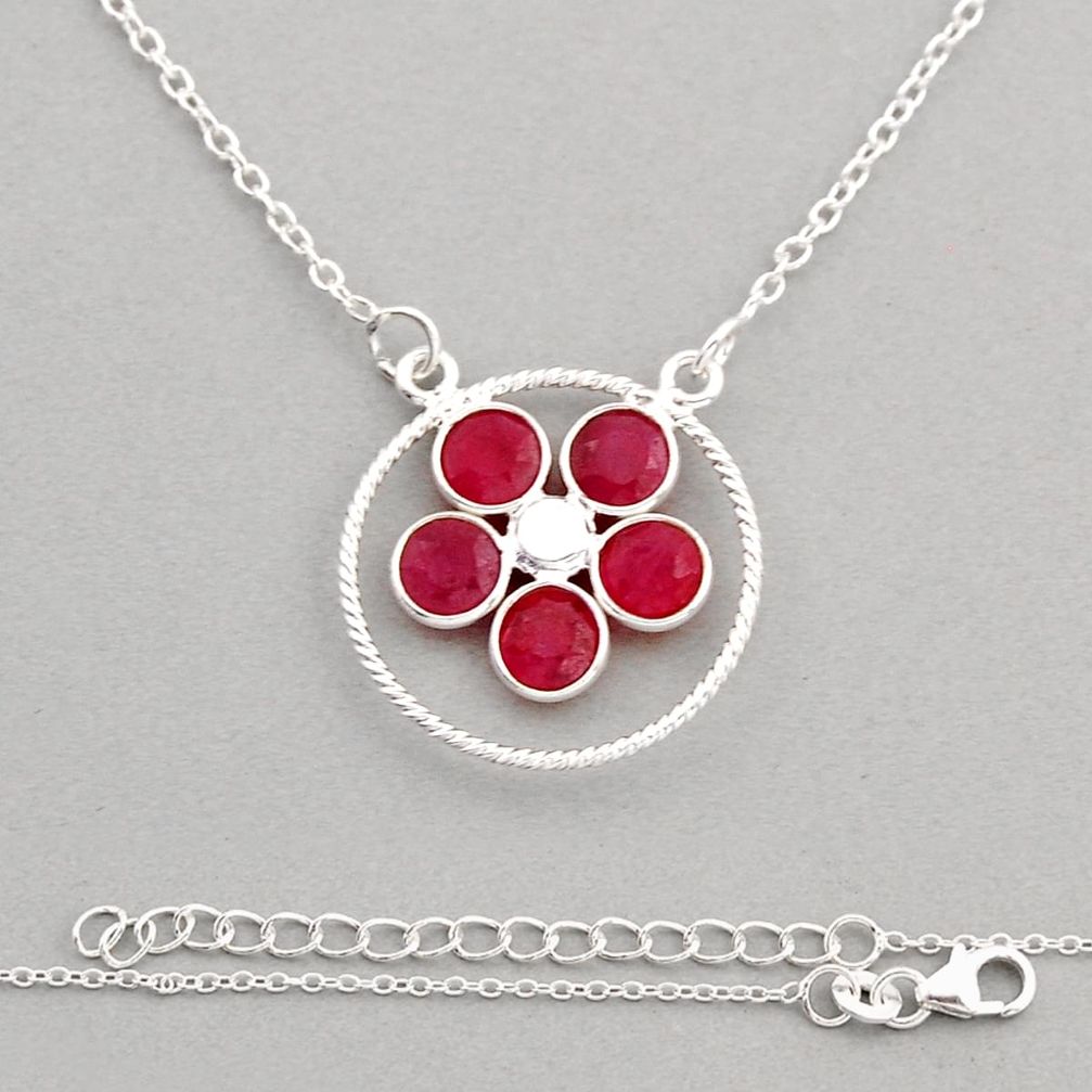 4.01cts natural red ruby round shape 925 sterling silver necklace jewelry n8488