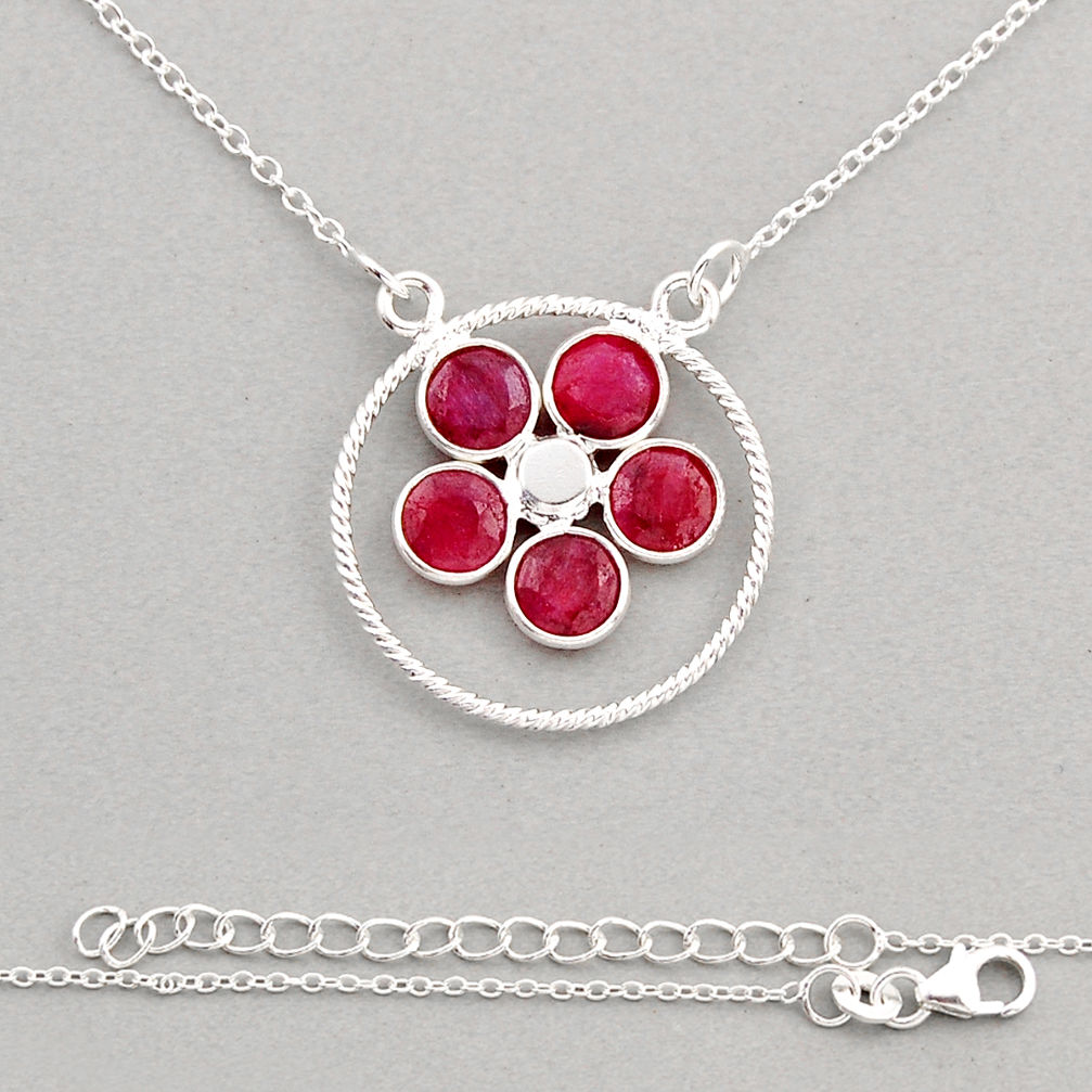 3.32cts natural red ruby round shape 925 sterling silver necklace jewelry n8489