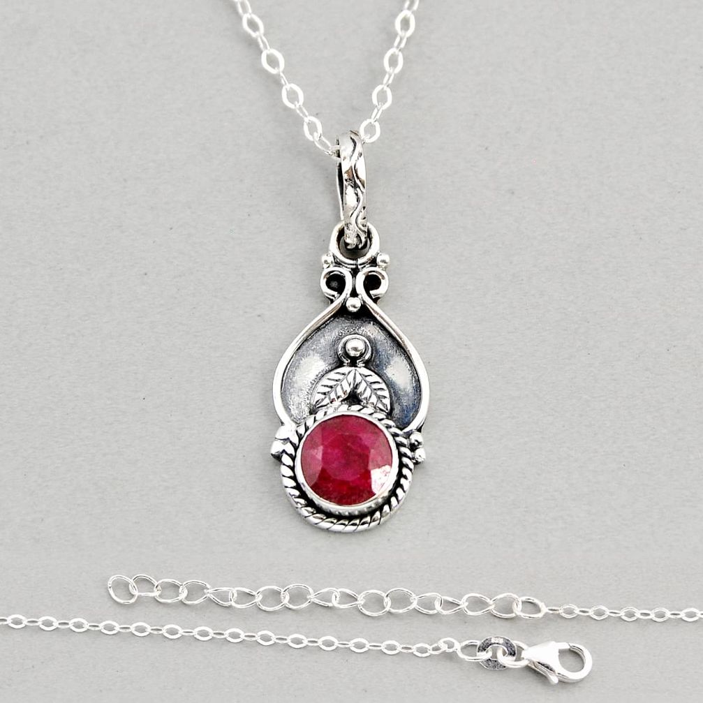 2.29cts natural red ruby round shape 925 sterling silver necklace jewelry y72152
