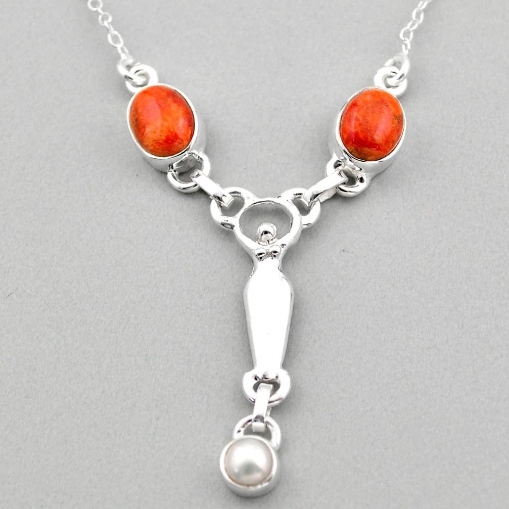7.43cts natural red sponge coral pearl 925 silver spirit healer necklace t89193