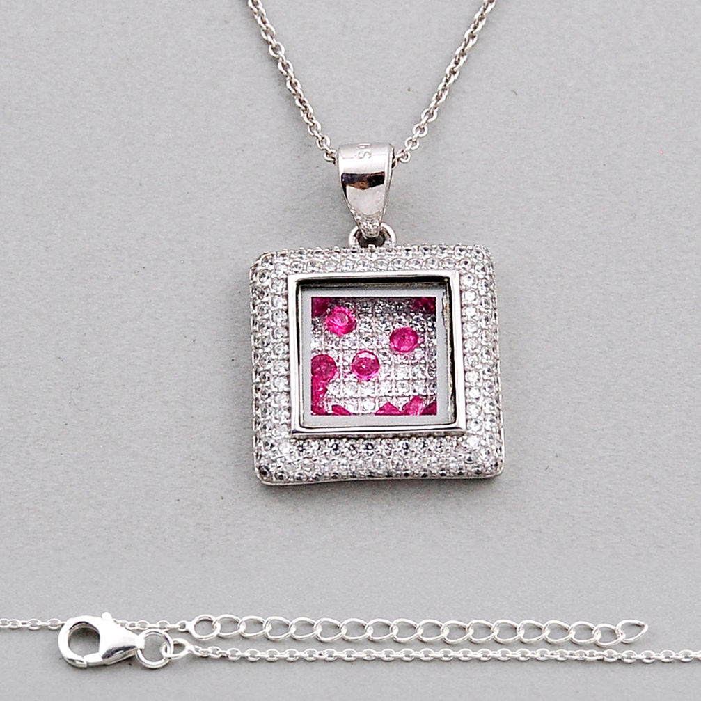 6.73cts natural red white zircon crystal topaz sterling silver necklace n24609