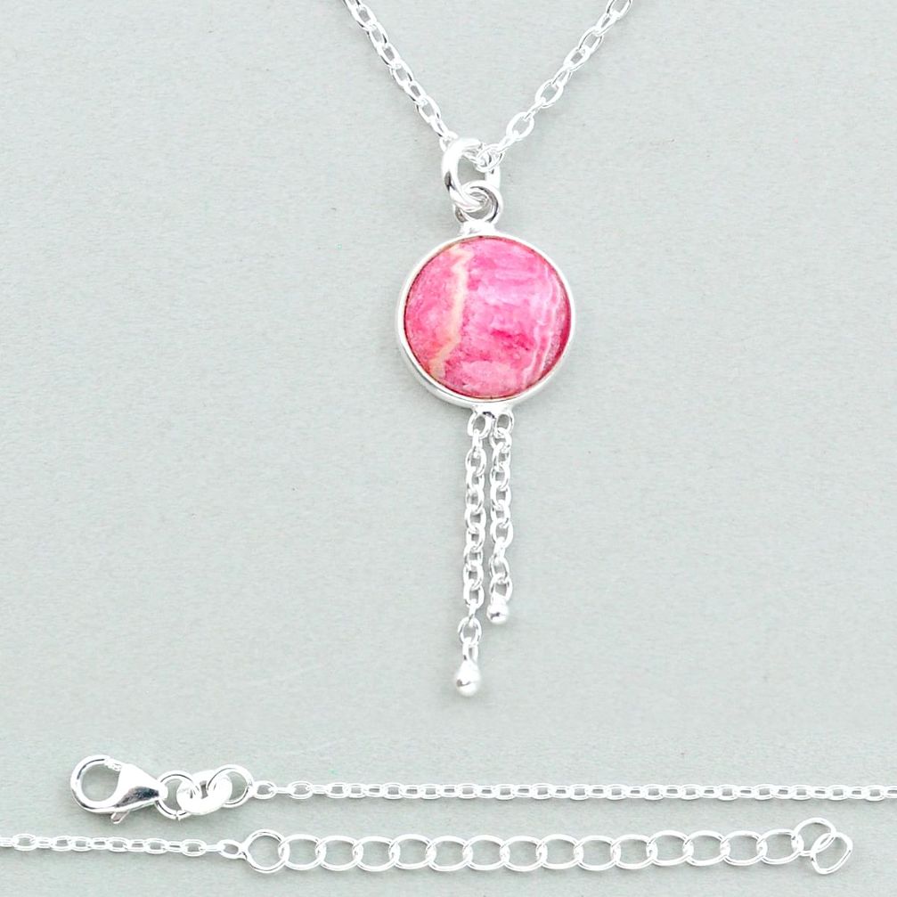 5.16cts natural rhodochrosite inca rose (argentina) 925 silver necklace u18900