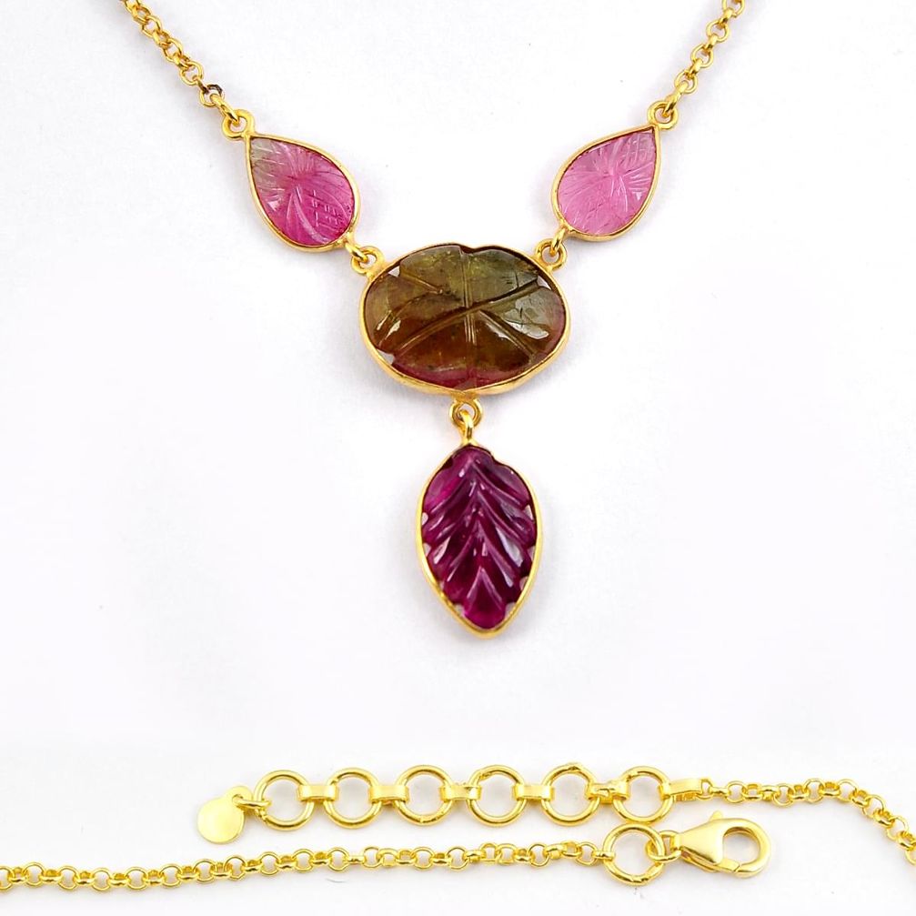 14.88cts natural watermelon tourmaline 925 silver gold necklace jewelry y24152