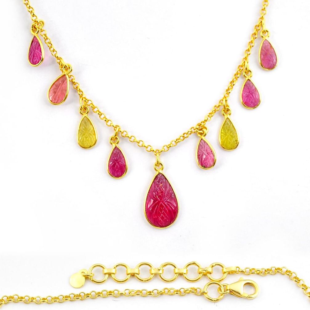 14.79cts natural watermelon tourmaline 925 silver gold necklace jewelry y24155