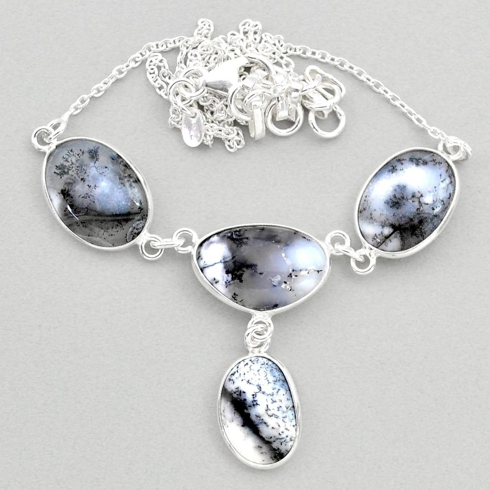 21.48cts natural white dendrite opal (merlinite) 925 silver necklace t45265