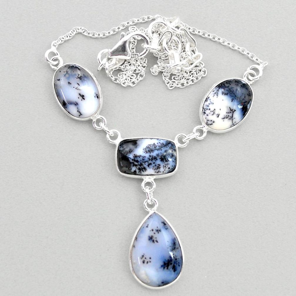 22.07cts natural white dendrite opal (merlinite) 925 silver necklace t45268