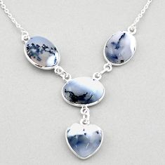 22.90cts natural white dendrite opal (merlinite) 925 silver necklace t83330