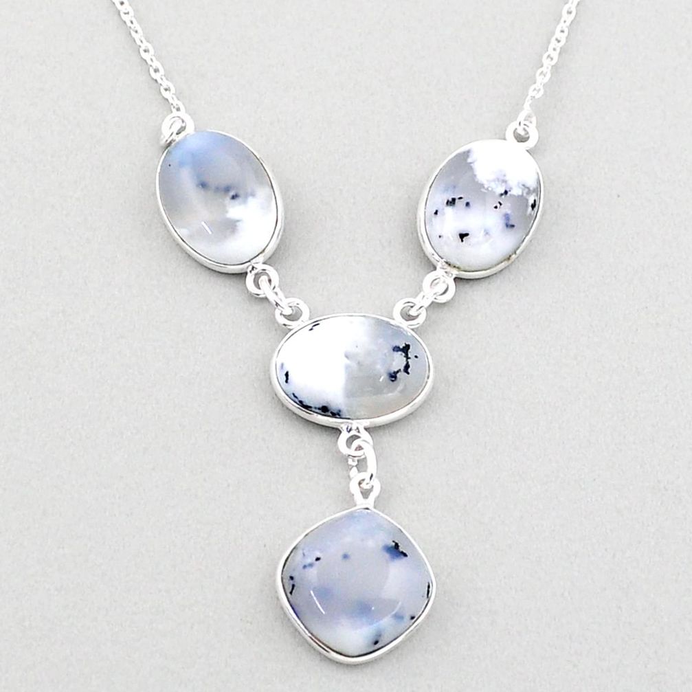 25.00cts natural white dendrite opal (merlinite) 925 silver necklace t83352