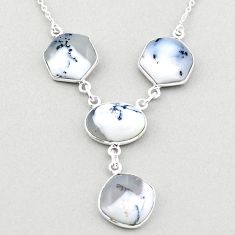 23.48cts natural white dendrite opal (merlinite) 925 silver necklace t83353
