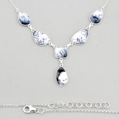 35.15cts natural white dendrite opal (merlinite) fancy silver necklace y72109