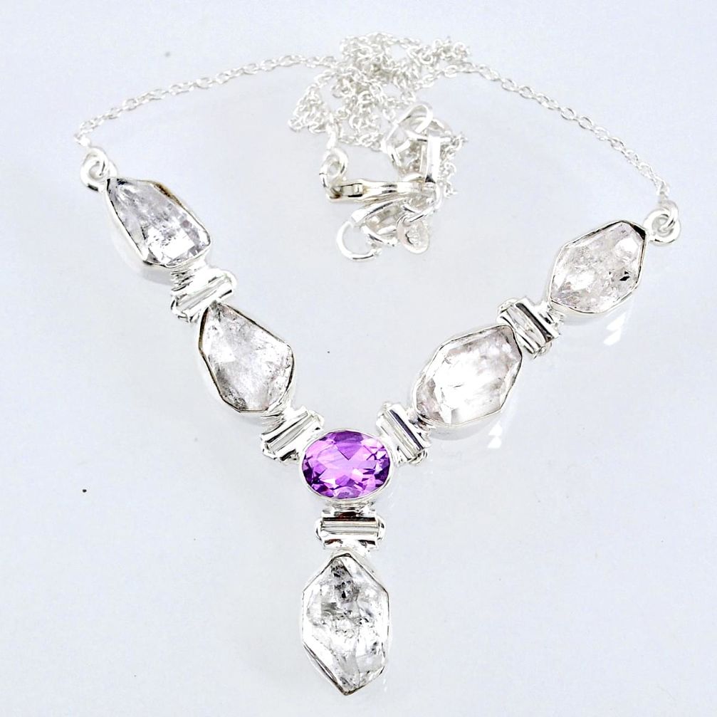 29.66cts natural white herkimer diamond amethyst 925 silver necklace r61181