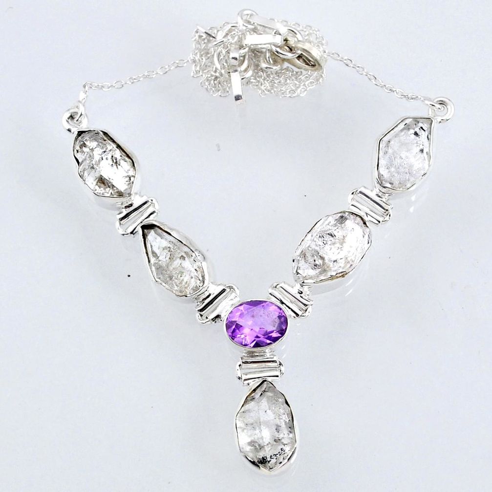 29.23cts natural white herkimer diamond amethyst 925 silver necklace r61182