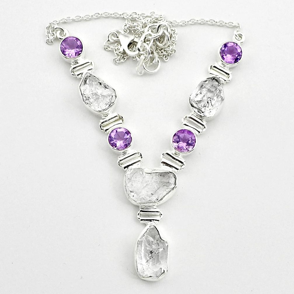 46.60cts natural white herkimer diamond amethyst 925 silver necklace t58966