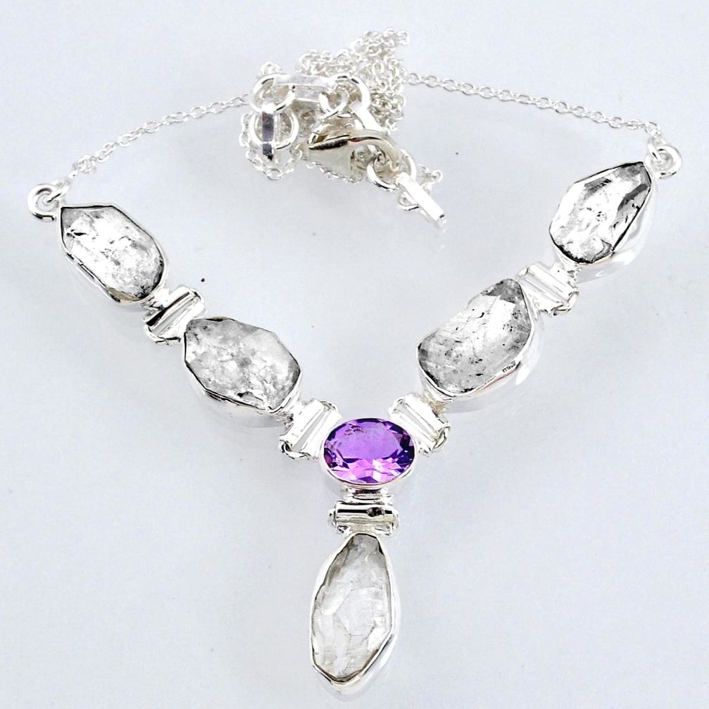 31.28cts natural white herkimer diamond fancy amethyst silver necklace r61183